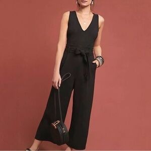 Anthropologie Wide Leg Sleeveless V Neck Jumpsuit